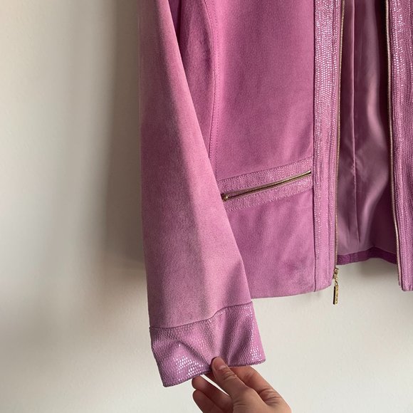 ST JOHNS SPORT MARIE GRAY WOMENS LILAC PURPLE EMBOSSED LEATHER SUEDE JACKET SZ S - Picture 7 of 16